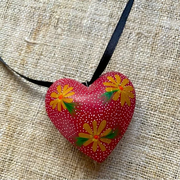 Handmade Jewelry Mexican Alebrije Folk Art Heart Pendant